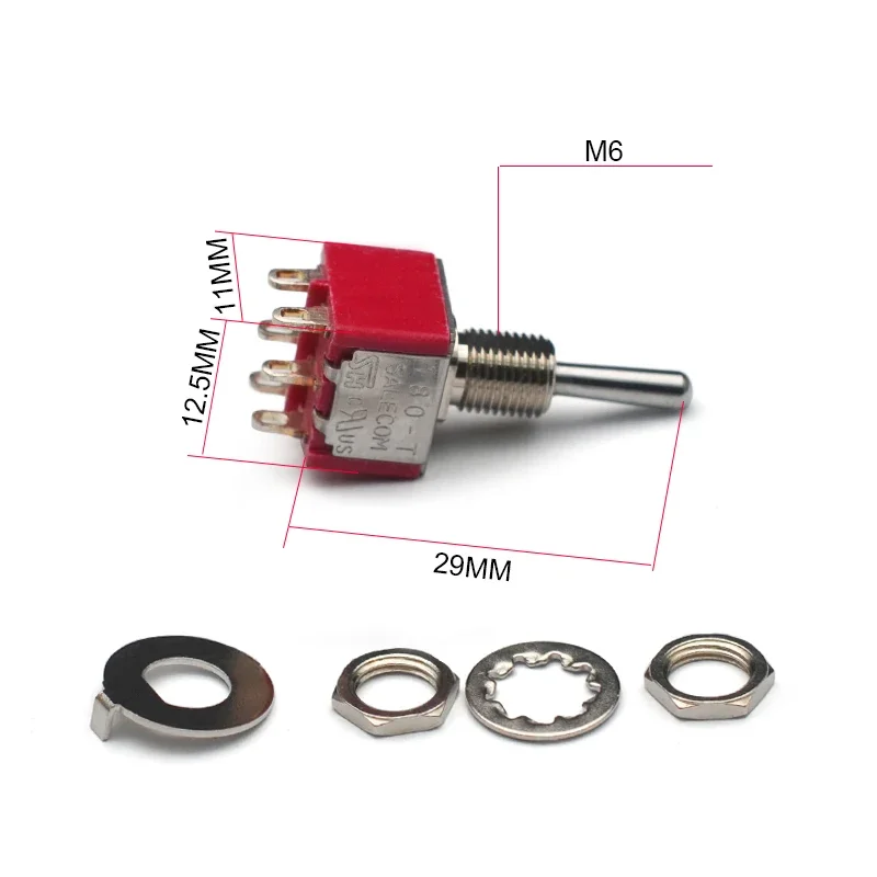 

10 шт. SH/Salecom 3-позиционный 6-контактный мини-переключатель On/Off/On для разделения звукоснимателей гитары (хамбакер), T80-T, красный