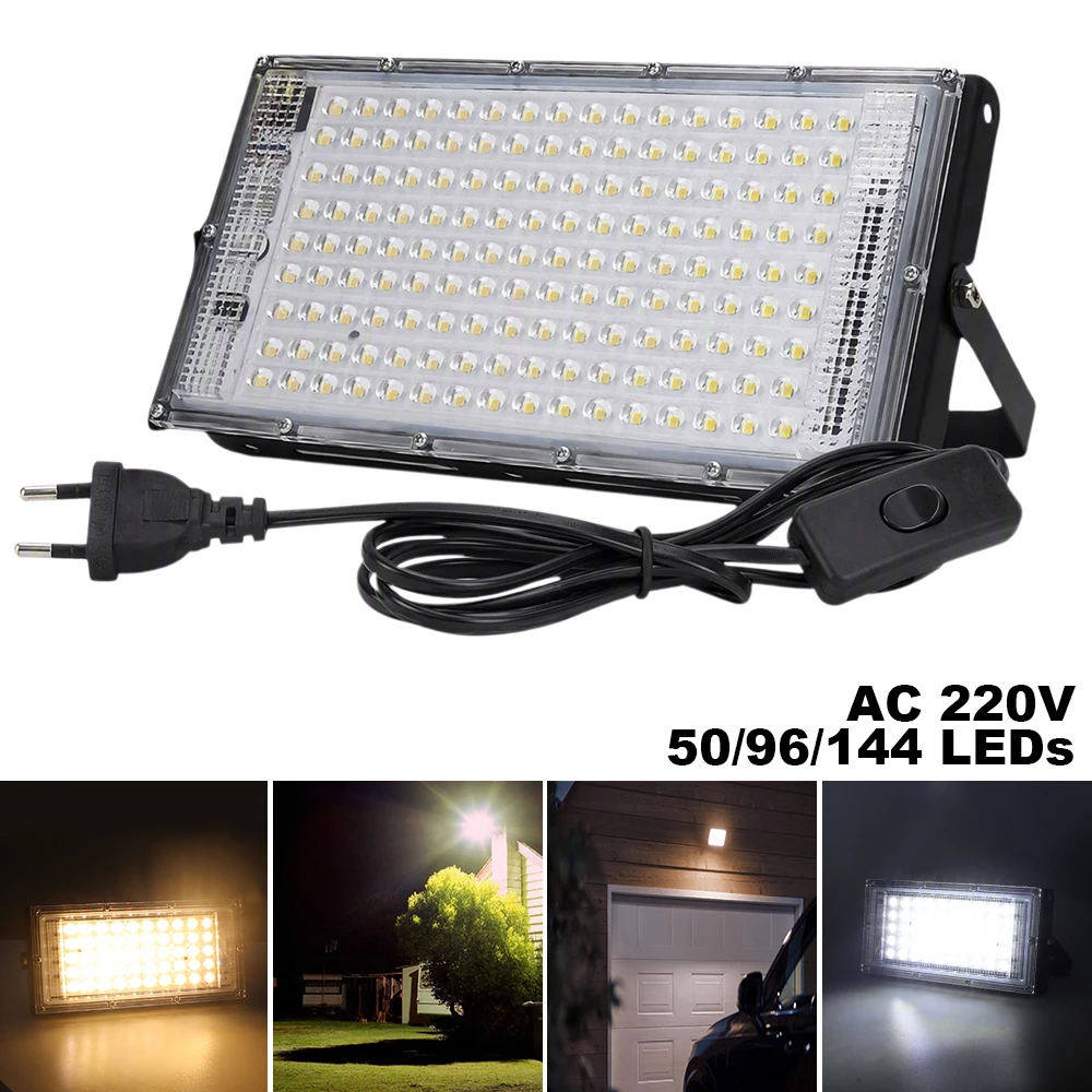 Outdoor LED Flood Light AC 220V 50/96/144 LEDs EU Plug Security Floodlight for Yard Garage Cool Warm White LED Floodlight Wall