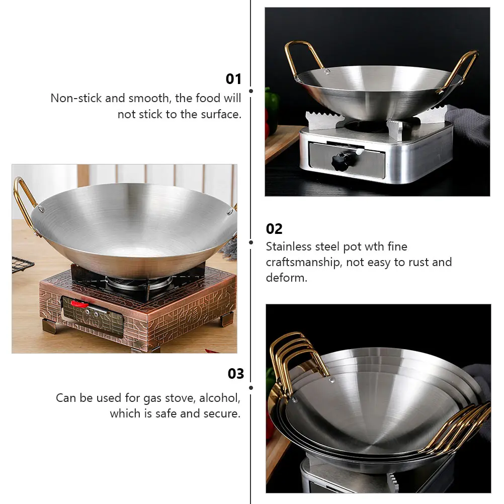

Stainless Steel Thickened Alcohol Pot Kitchen Cookware Household Hot Pot Reheating Food Non Stick Smooth Surface Portable