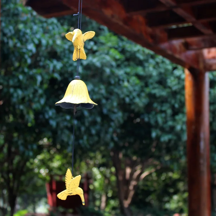 Japanese Iron Bell Outdoor Cast Iron Metal Wind Chime Retro Old Double Hummingbird Gift Pendant