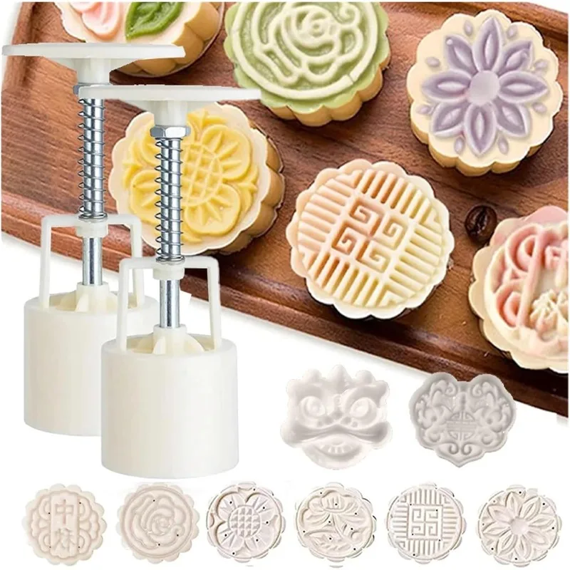 

Mooncake Mold Mid-Autumn Festival Hand-Pressure Cookie Stamps Flower Cherry Lion Pattern Plungers Pastry Decoration Tools