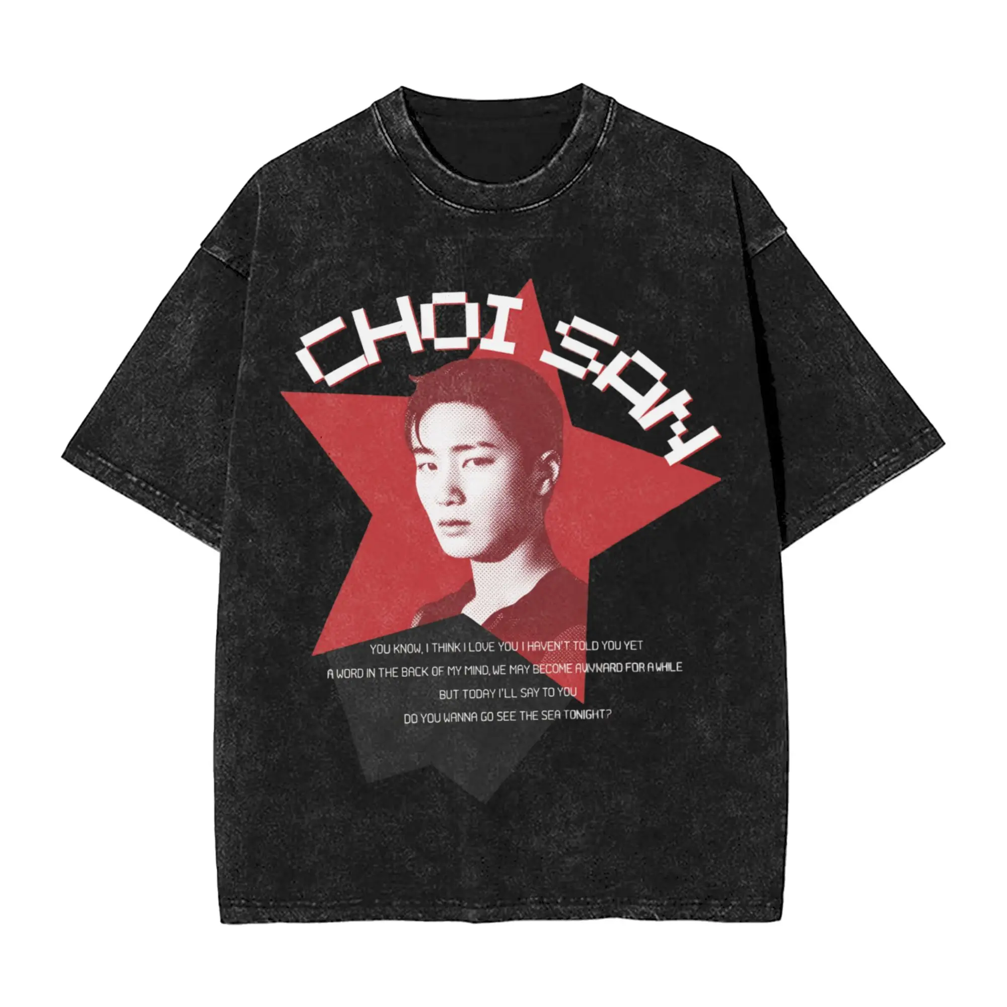 

ATEEZ Choi San Men's T Shirts Washed Leisure Tee Shirt Short Sleeve O Neck T-Shirts Pure Cotton Unique Tops