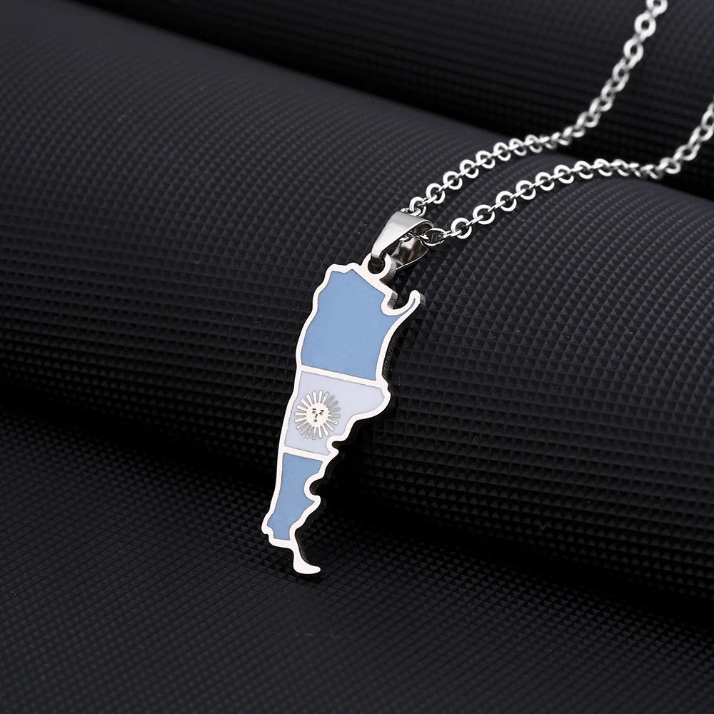 New Argentina Map Flag Pendant Necklaces Stainless Steel for Men Women Charm Argentine Maps Jewelry Patriotic Gift