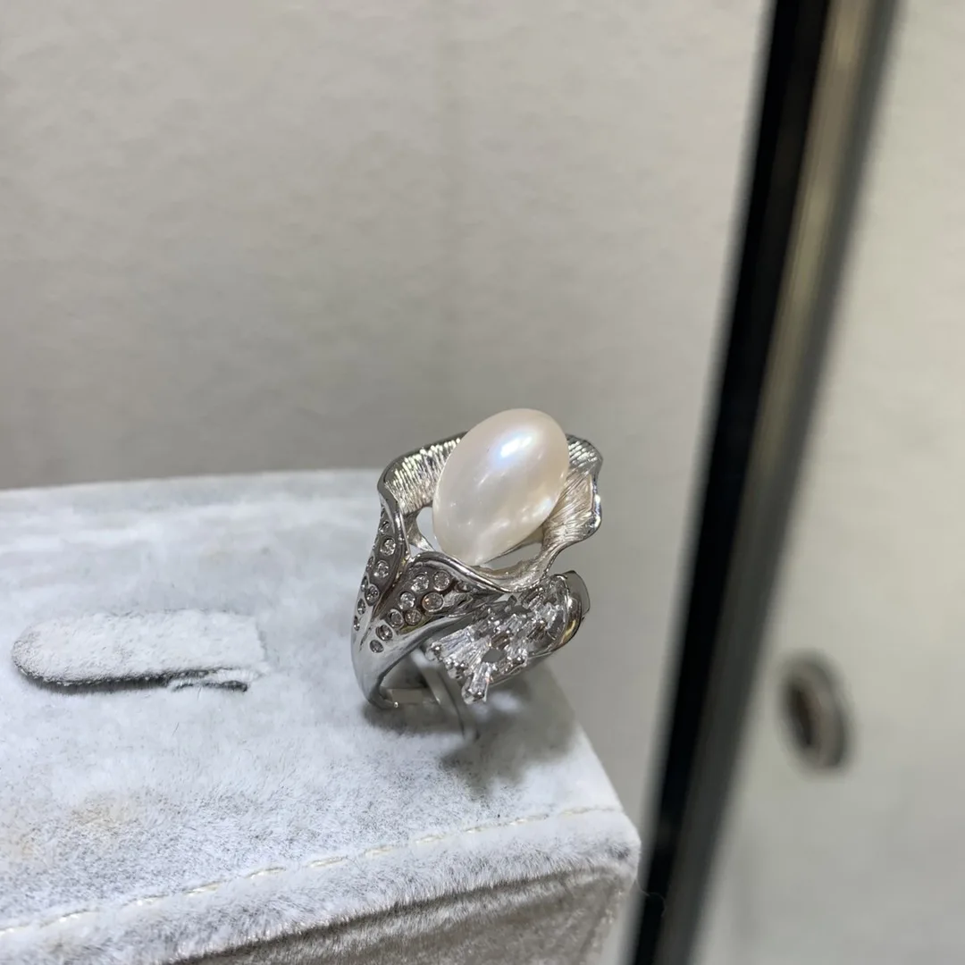 natural fresh water pearl ring 925 sterling silver with cubic zircon calla lily flower ring adjustable size fine women jewelry