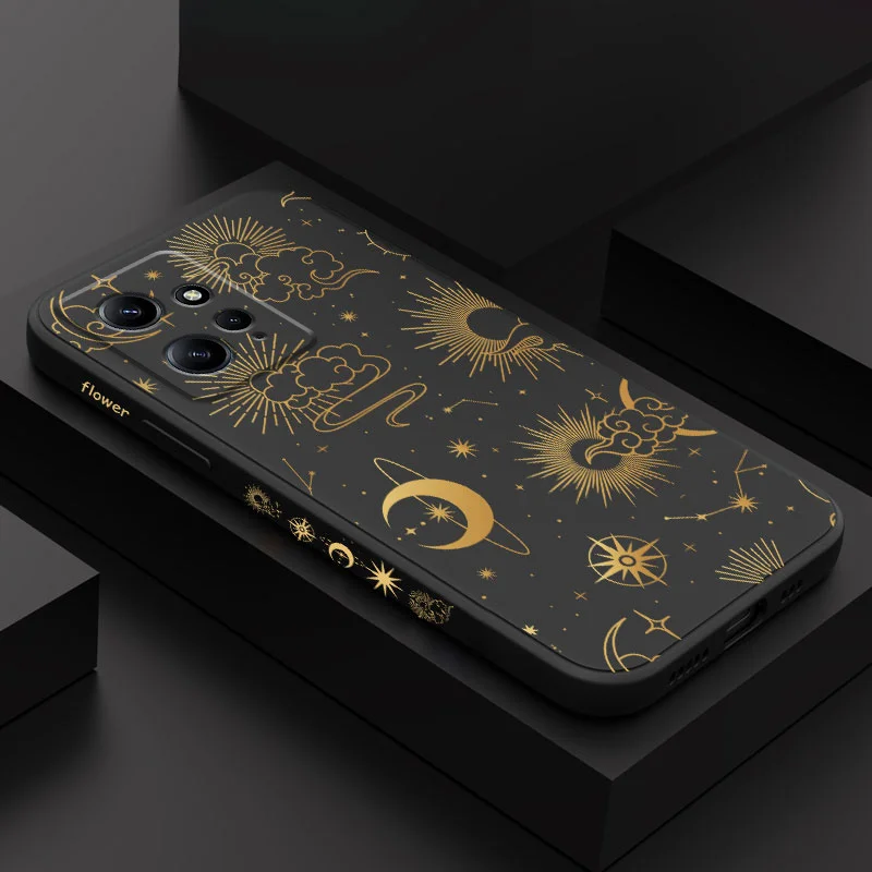 Golden Starry Sky Phone Case For Xiaomi Redmi Note 13 12 12S 11 11S 10 10T 10S 9 9S 8 7 Pro Plus 4G 5G Liquid Silicone Cover