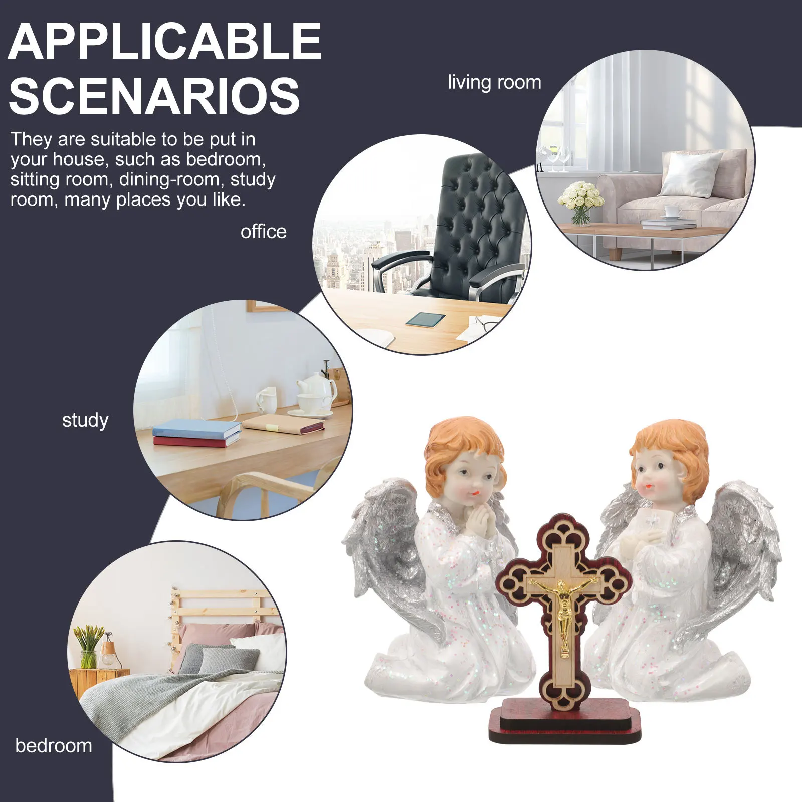 

1Set Angel Resin Statue Sculpture Flat Bottom Design Decorative Angel Ornament Home Table Shelf Living Room Decoration
