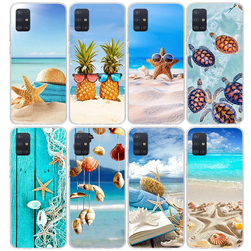 Blue Wood Seashells Sea Star Phone Case For Samsung Galaxy A51 A50S A71 A70 A41 A40 A31 A30S A20E A20S A21S A10S A6 A7 A8 A9 Bac