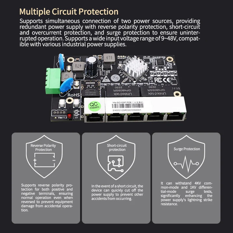 HICOMDATA 5-port Gigabit POE Switch PCBA Module Industrial grade Optoelectronic Switch Motherboard Supports 802.3AF/AT