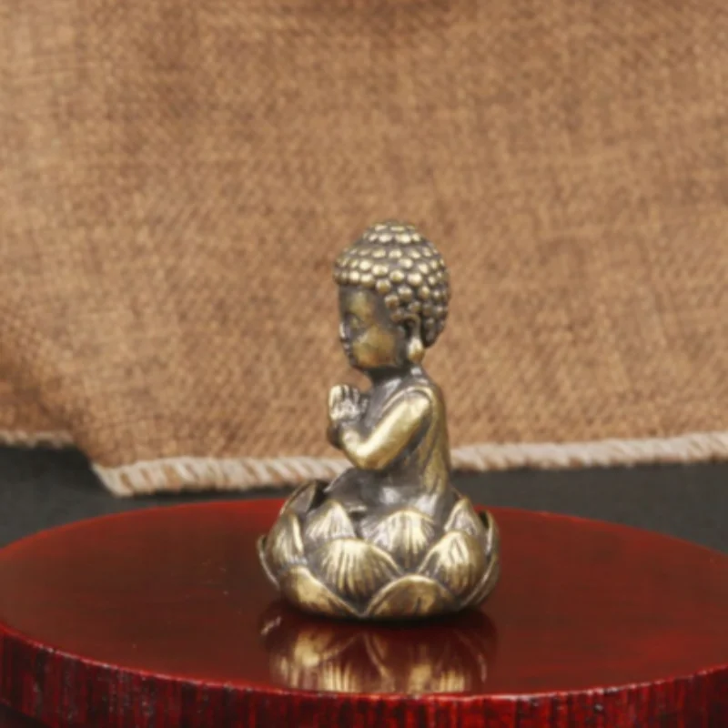 Vintage Brass Mini Baby Buddha Statue - Prince Siddhartha Shakyamuni, Exquisite Pocket Handheld Ornament & Desktop Prayer Decor