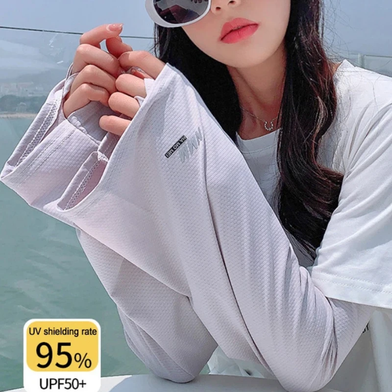 UPF 50+ Breathable Ice Silk Sleeve Guards Loose Fit Summer UV Protection Cooling Arm Sleeves for Driving/Cycling