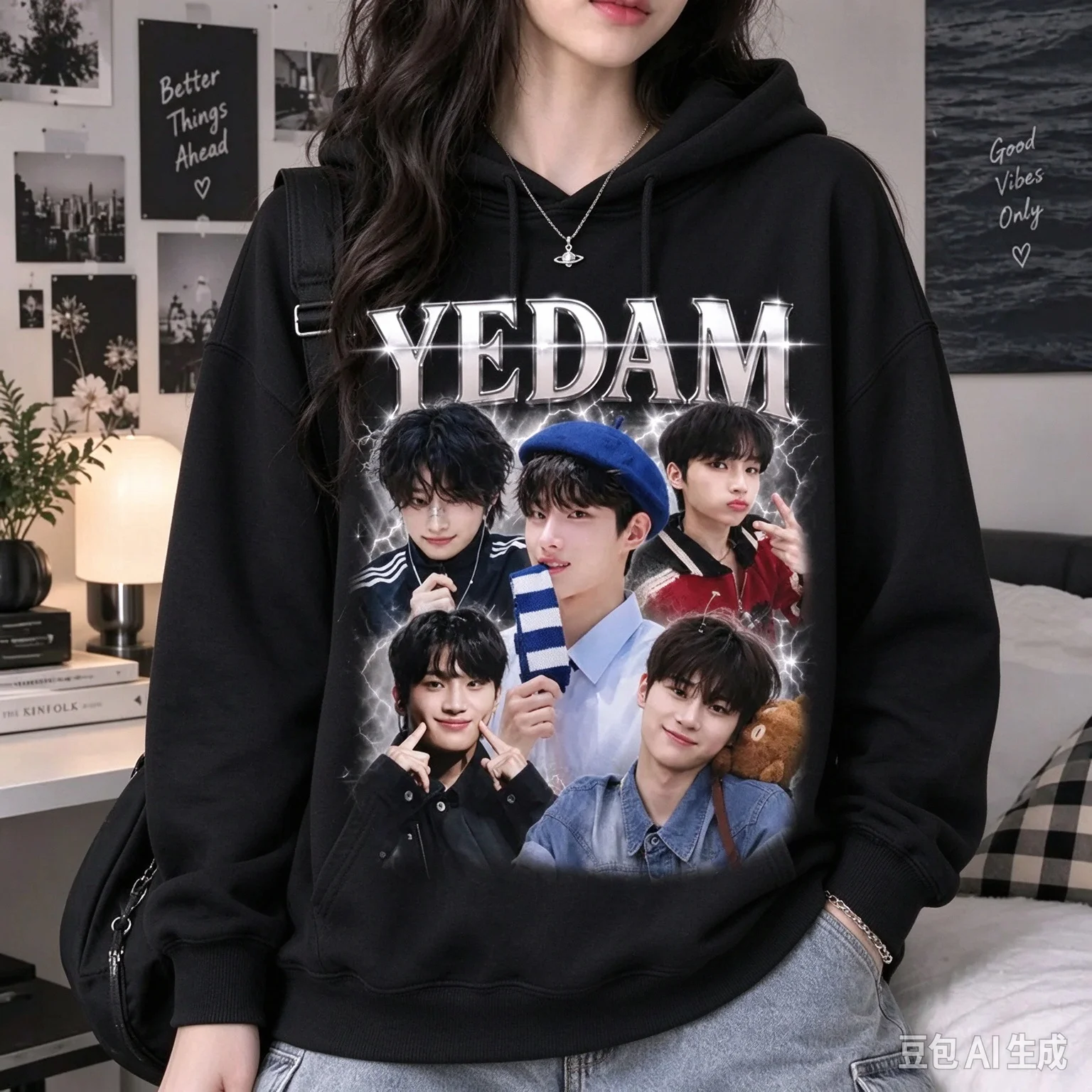 Yedam Retro 90s Boot Shaped Portrait Men's and Women's Pullover Kpop Fan Merch Pattern Hoodie Streetwear