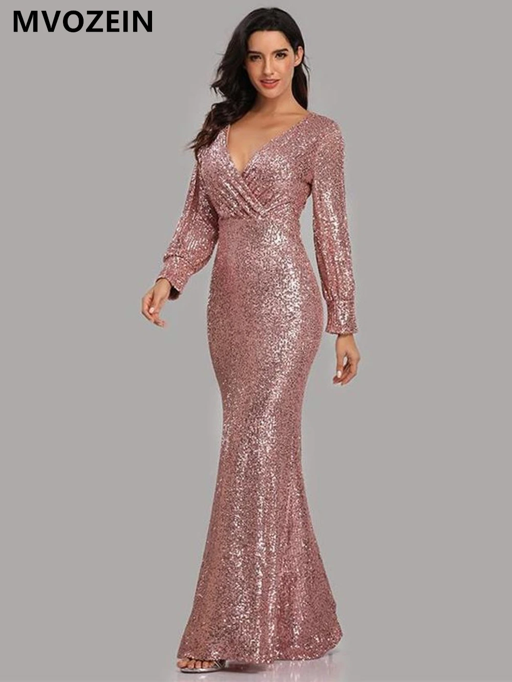 

2023 Mvozein Sleeveless V-neck Tulle Sequins Cocktail Dresses V-back Mermaid Party Prom Gowns Plus dresses woman party night