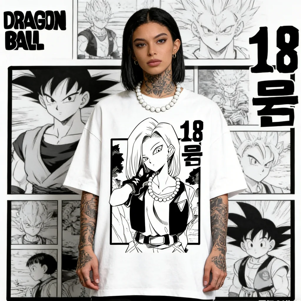 Dragon Ball Z Anime Android 18 Printed T-shirt Men's and Women's T-shirt Men's Top Sports T-shirt Men's T-shirt Summer Tee 2026