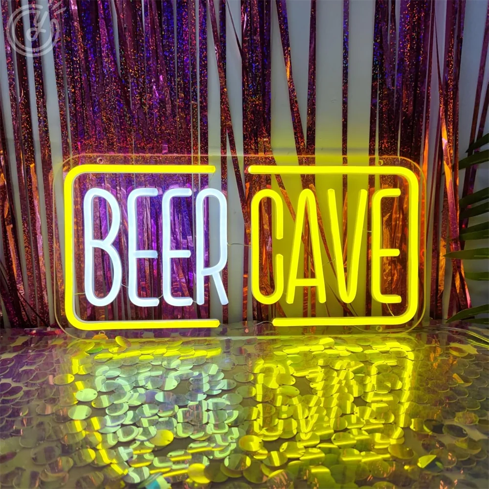 Beer Cave Neon Sign,Beer Neon Lights for Wall Decor,Dimmable Beer Neon Light Sign,Neon Beer Sign Light up Sign for Bar Music