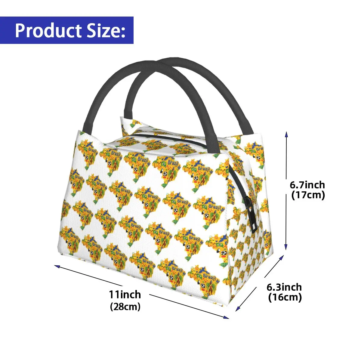 Brazil Abstract Map Insulated Lunch Bag for School Bento Storage Food Boxes Portable Container Cooler Thermal Lunch Box Tote