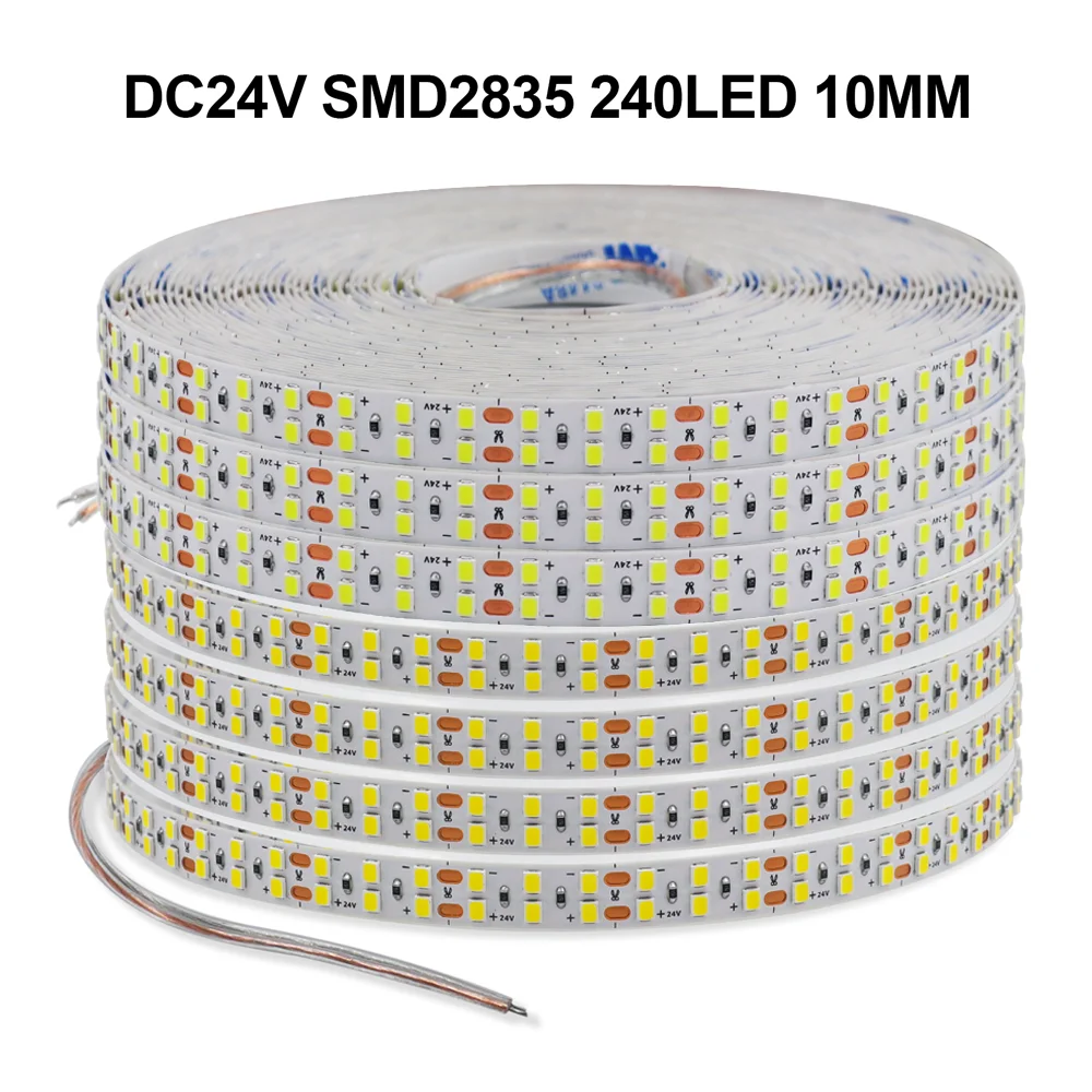 

5M 10M/Roll LED Strip Light 24V 2835 240Leds/m LED Tape Flexible Ribbon Diode 10mm PCB Width IP20 Kitchen Room Decor Rope Lamp