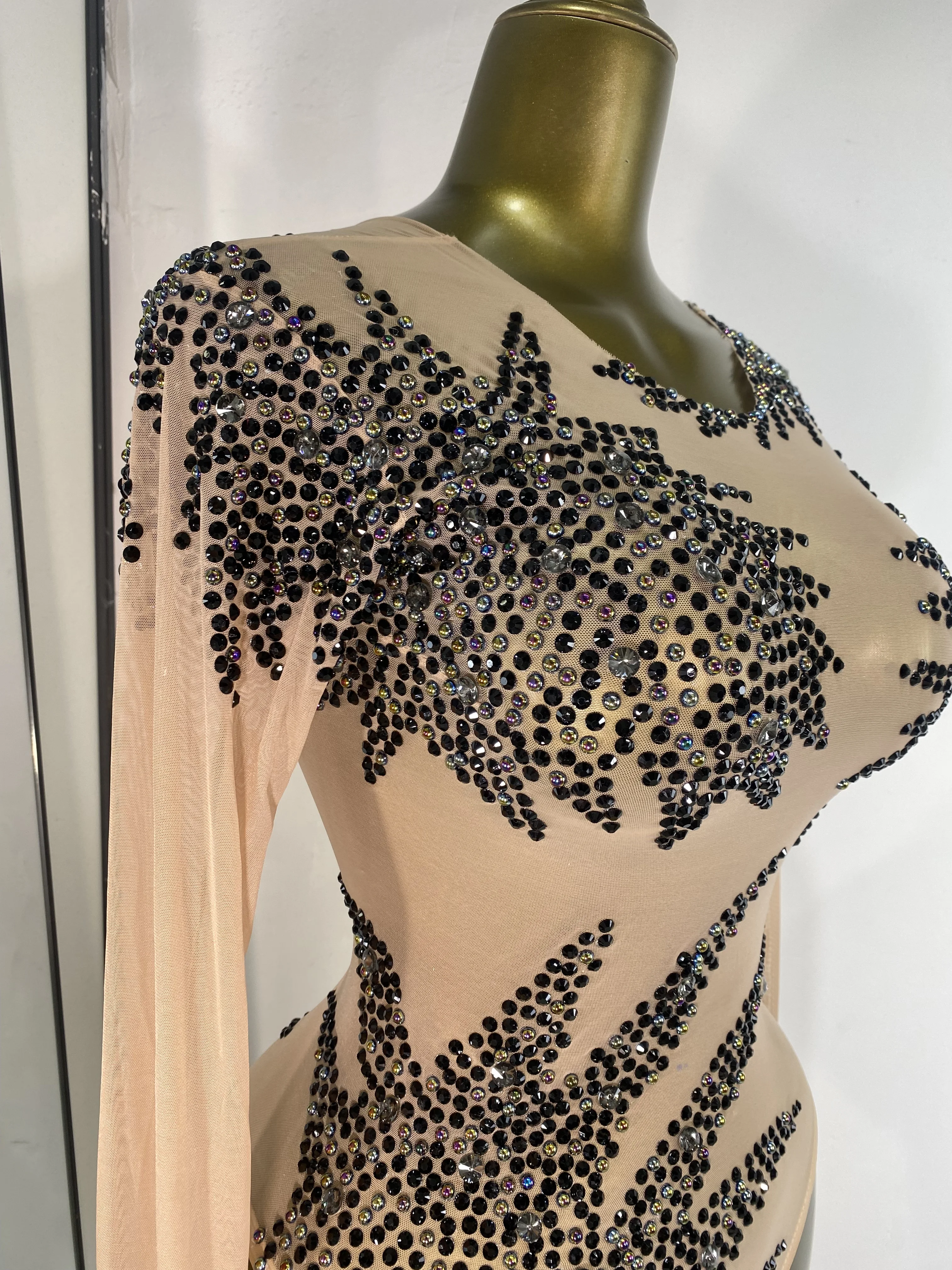 

Women Luxury Sparkly Rhinestones Mesh Transparent Bodysuit Special Occassion Evening Club Party Singer Dancer Stage Costume