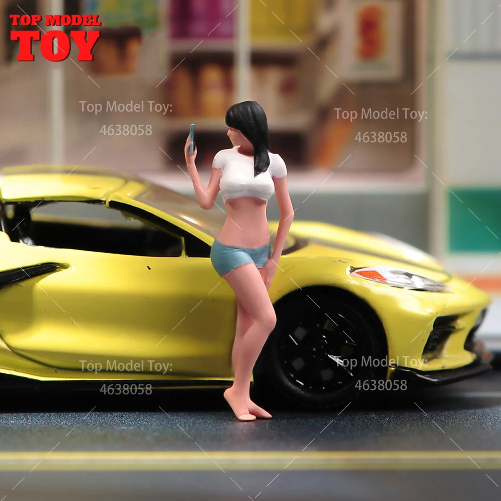 Painted Miniatures 1/64 1/43 1/87 1/24 Sexy Selfie Long Hair Girl Scene Figure Dolls Unpainted Model For Cars Vehicles  Toy