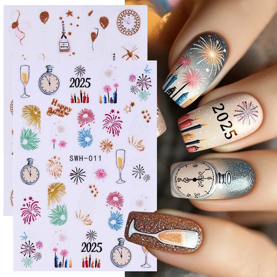 Fireworks Nail Art Sticker 3D Winter Christmas New Year Colorful Fireworks Design DIY Adhesive Slider Decals Manicure Tips Decor