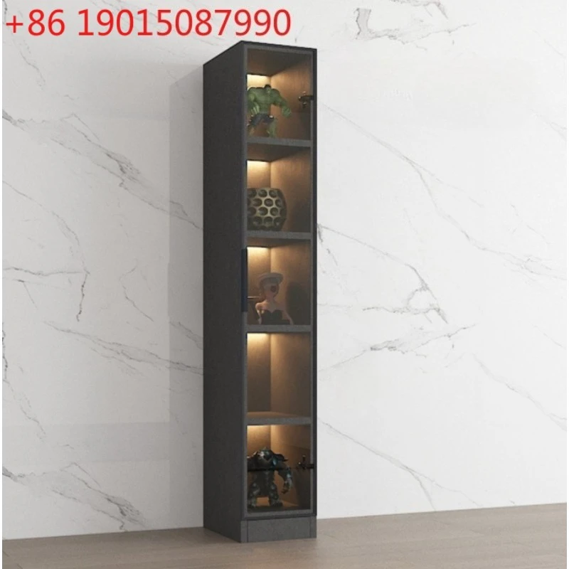 Living room TV side next to vertical cabinet storage glass display solid wood bookcase background wall narrow side cabinet