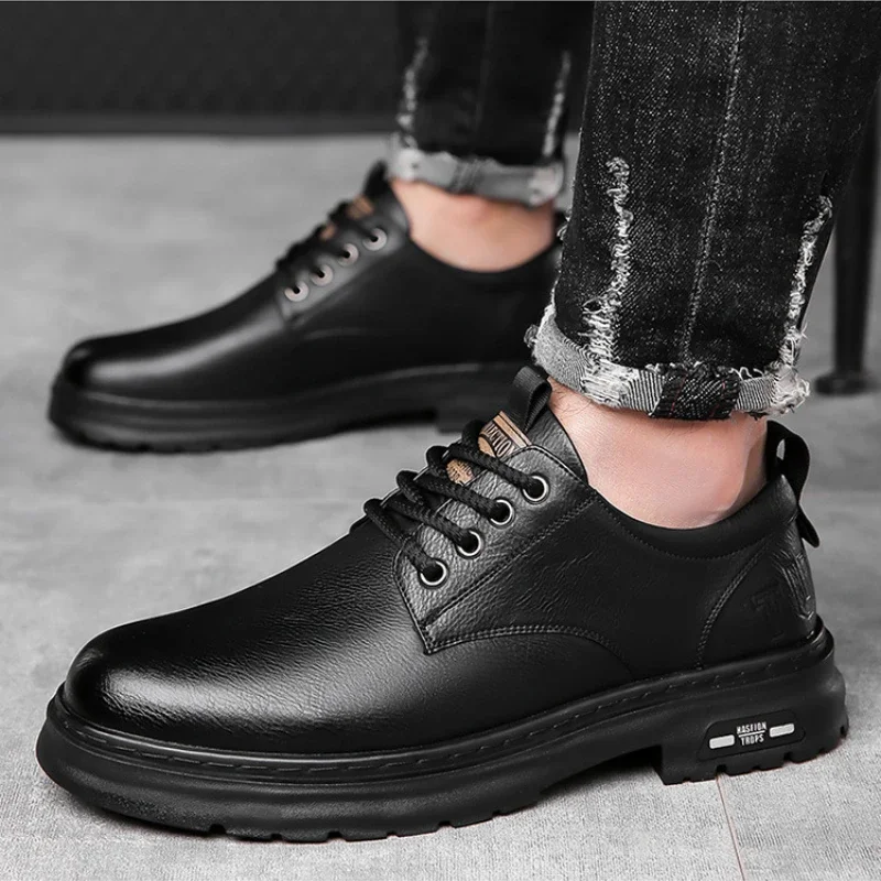 Men's Casual Leather Shoes Designer Trendy All-match Platform Shoes  Men's Business Breathable Leather Shoes - Image 5