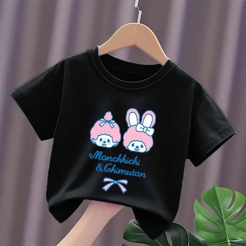 Monchhichi Children Short Sleeve T Shirt Anime Cartoon Print Cotton Tees Girls Kawaii Summer Casual Crew Neck Tops Kids Gifts view 4