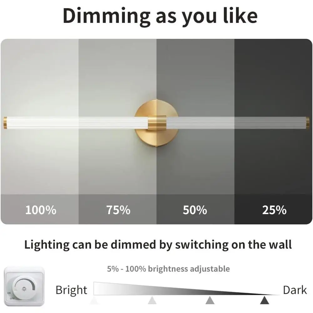 Dimmbare LED-Badezimmer-Waschtischleuchte 360° °   Vollständig beleuchtete moderne Wandleuchte, energieeffiziente Acryl-Befestigung, Spiegel und Make-up