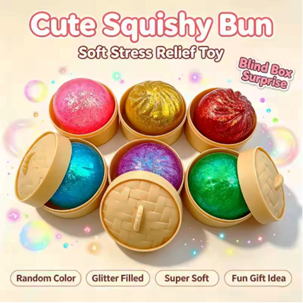 Glitter Dumpling Squishy with Box Dumplings Sensory Squeeze Toy Decompression Slow Rising Anti Stress Reliever Sensory Gift