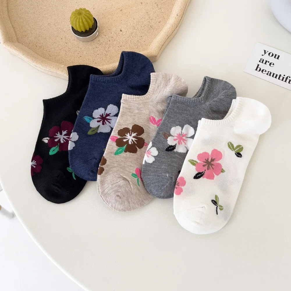 6 Pairs Women Sock Cotton Socks Fashion Flowers Hidden Socks No Show Socks Boat Sock Breathable Low Cut Socks Ankle Sock Invisib