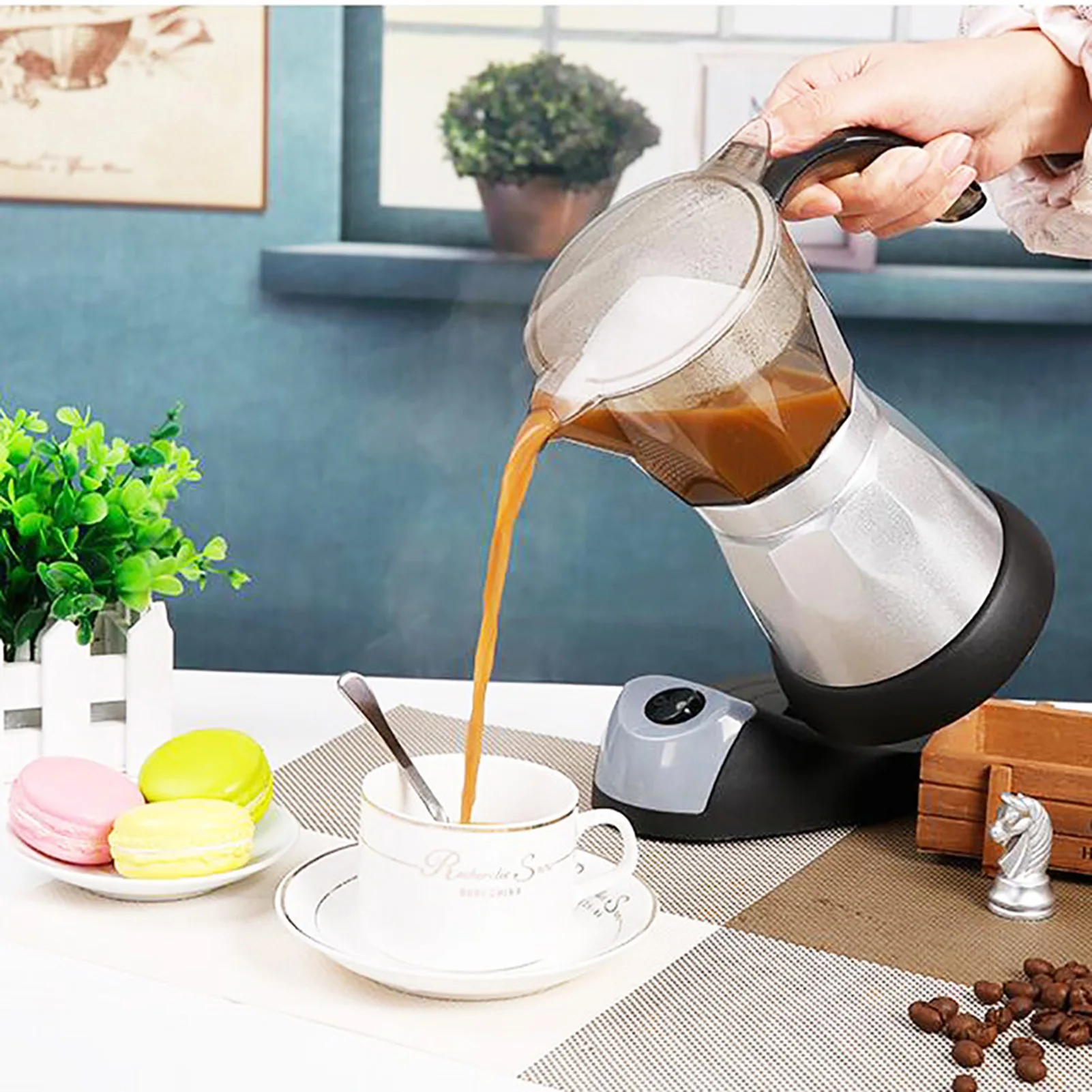 

Electric Moka Pot Espresso Italian Mocha Maker Latte Brewer 6 Cups Electric Coffee Heater Percolators Stovetop Filter Cafetiere