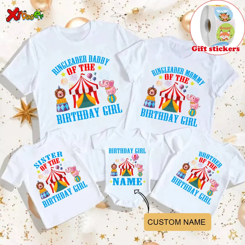 

Funny Circus Troup Family Matching Outfits Cotton Mother Father and Daughter Son Tshirt Baby Birthday Arty Custom Name T-Shirt