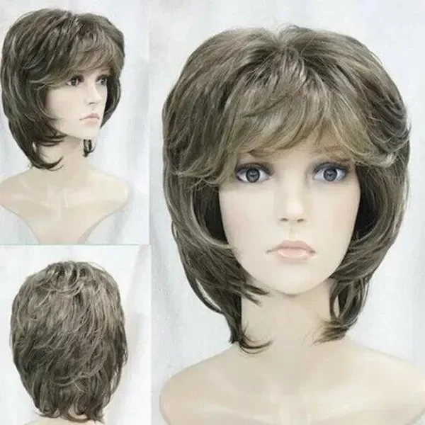 Peluca de fiesta de Cosplay para mujer, pelo corto, marrón, mezclado, Popular