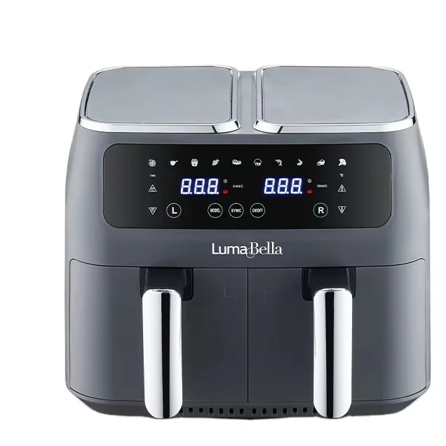 Double Pot Electric Air Fryer Stainless Steel Aluminum Digital Control Oil-Free 220V Square Household Hotel