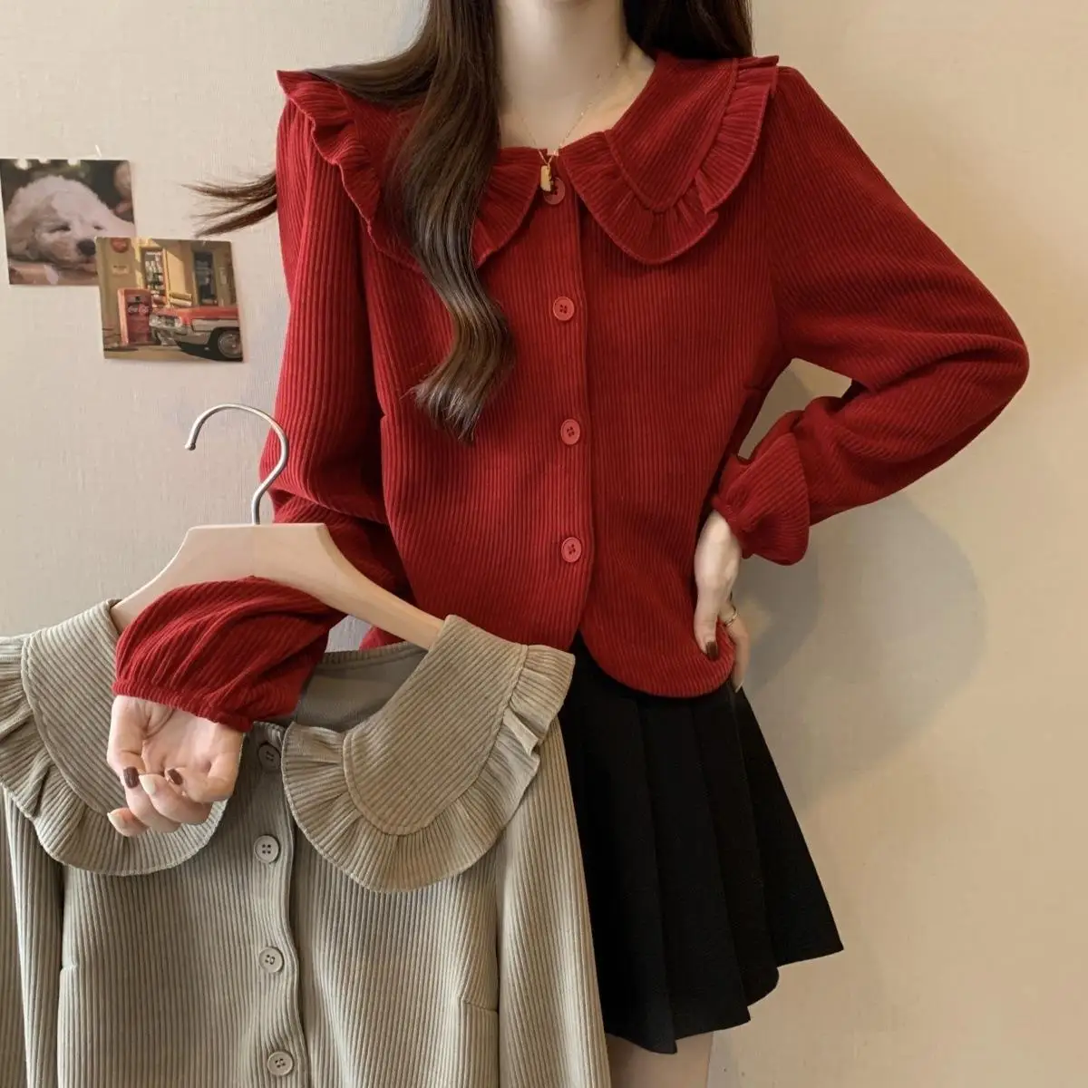 French Niche Design Chic Doll Collar Shirt Fashionable Versatile Cardigan Top