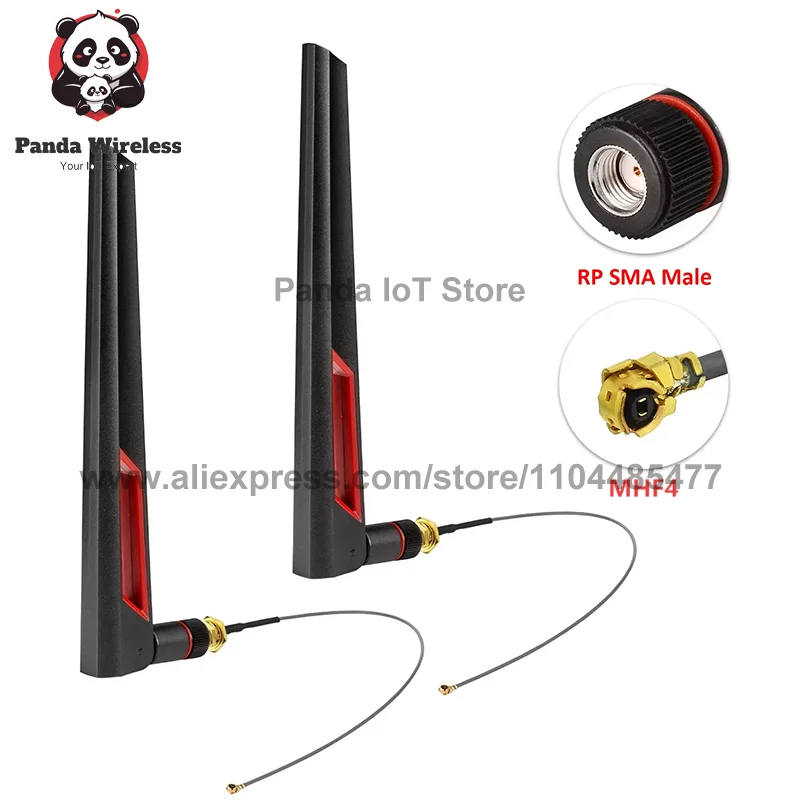2PCS Dual Band 2.4G/5.8GHz Wifi Antenna 12dBi RP SMA Male with U.FL/MHF4 Adapter cable for PC Desktop Computer Motherboard