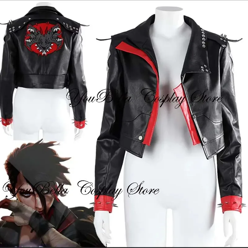 Arcane Vi Cosplay Costume Tops Coat Black Pu Leather Jacket Game Hallowmas Costume Party Uniform Carnival Role Play Suits