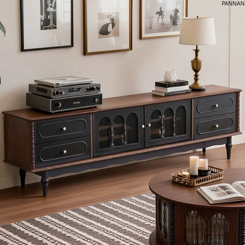 

Medieval pure solid wood TV cabinet coffee table combination American ash wood living room locker