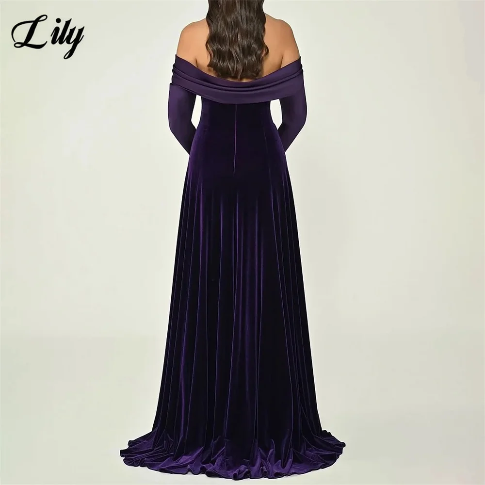 Lily Deep Purple Prom Dresses Off Shoulder Evening Dress Pleated On Chest Party Dress for Women vestidos de fiesta Customized
