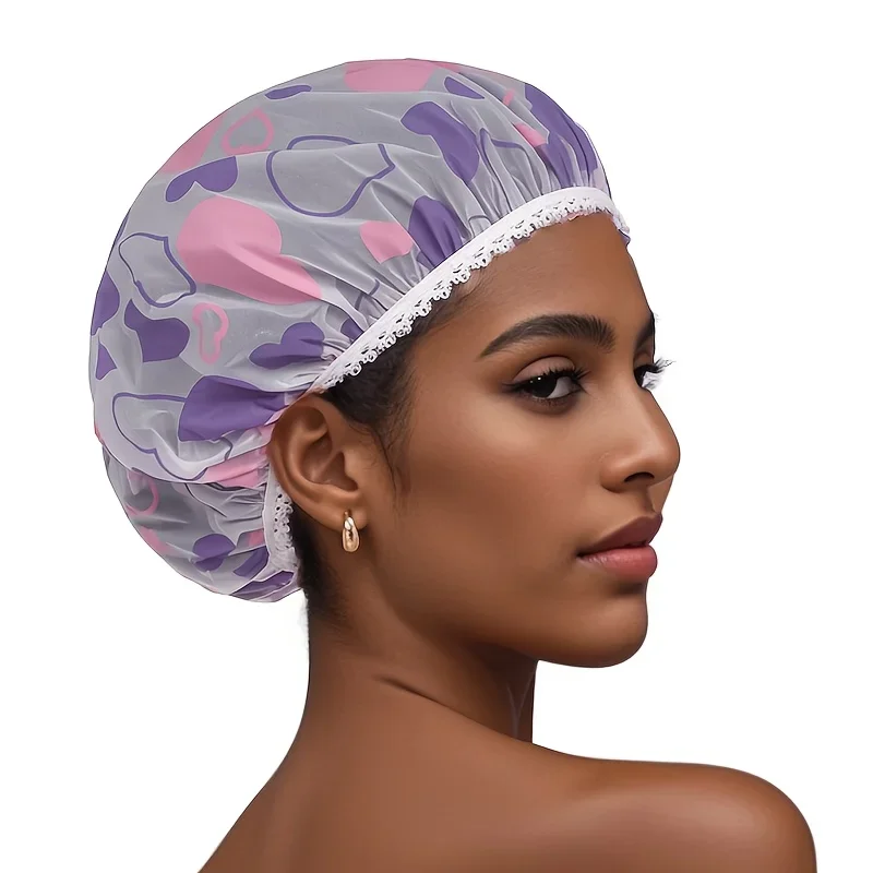 

Набор из 4 шапочек для душа премиум-класса | Набор с цветочным принтом в деревенском стиле | Утолщенный водонепроницаемый с кружевной отделкой | Очень большие матовые шапочки для макияжа