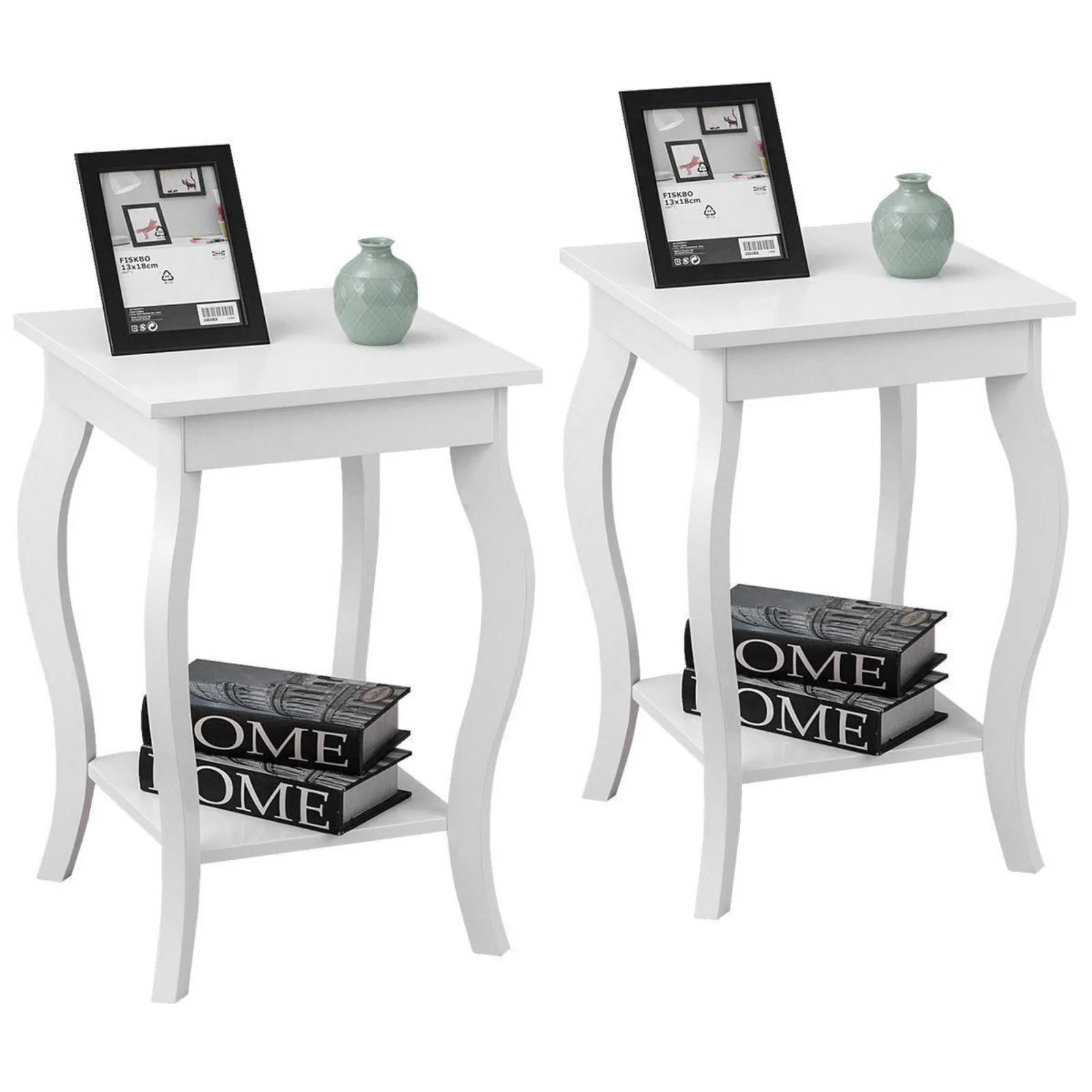 

US Set of 2 Accent Side Table Sofa End Table Night stand Coffee Table w/ Shelf