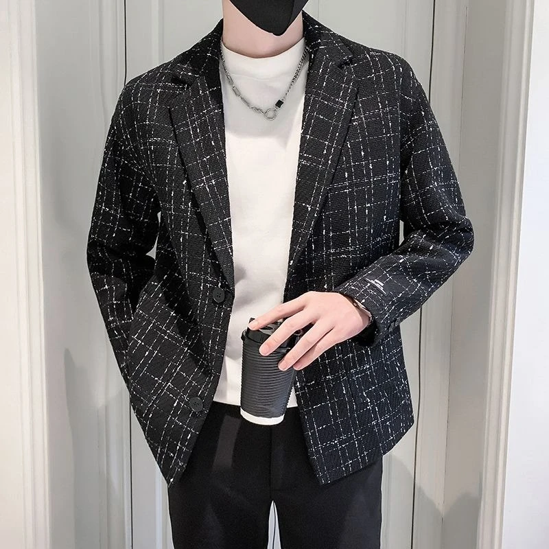 

​Trendy Men's Plaid Suit Jacket Short Windbreaker Coat for Autumn Winter 2025 Casual Wear​