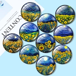 Night Sunflower Field Van Gogh Inspired 10pcs 12mm/18mm/25mm Round Photo Glass Cabochon Demo Flat Back Making findings