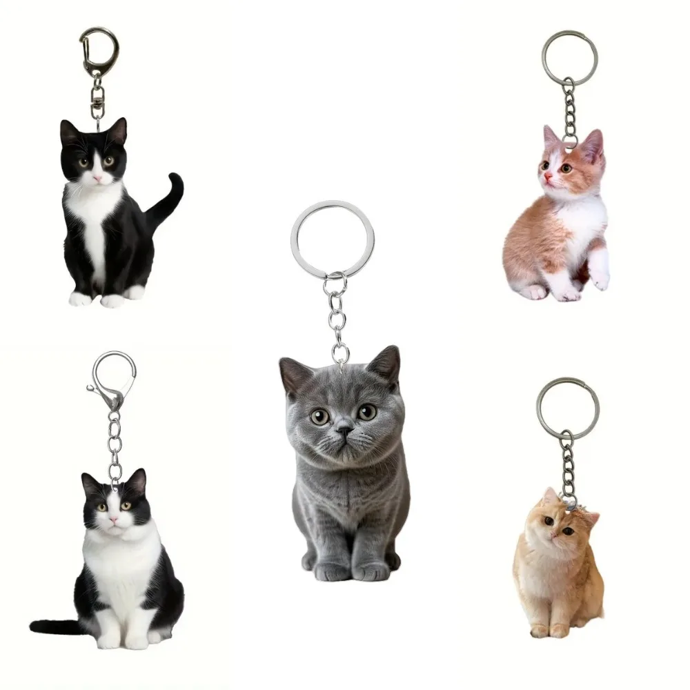 1 1 חתול keychain 2d חתול אקריליק תליון דו דו צדדי עיצוב בעלי חיים טבעות מפתח עבור תרמילים מתנות שחור ולבן 2025חדש