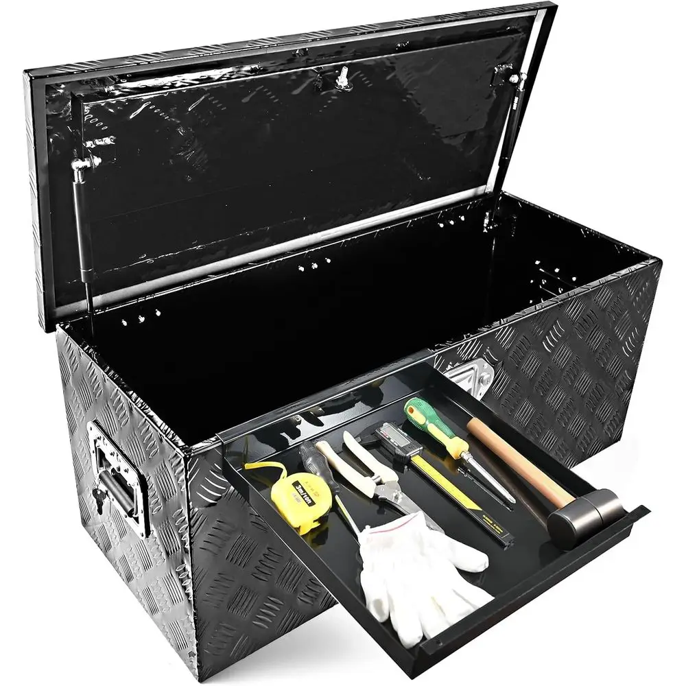 36 Inch Heavy-Duty Truck Bed Storage Box with Side Handles, Locks, and Keys, Black