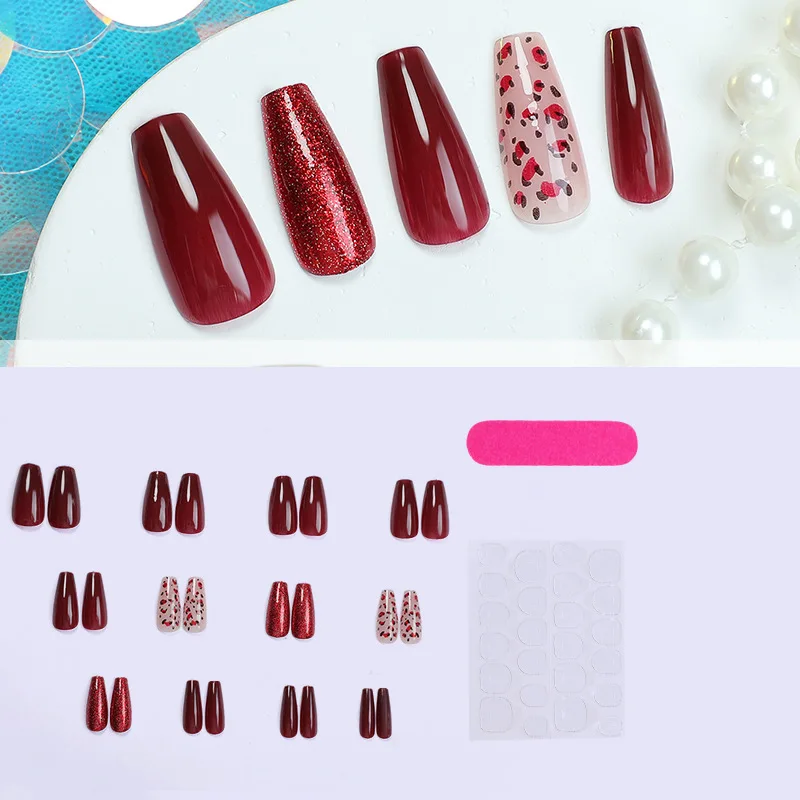 Valentine Day Press on Nails Long Coffin False Nails with Glue Wearable Fake Nails Ballet Press on Nails Full Cover Nail Tips