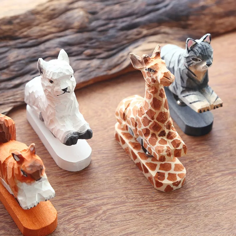 1pcs wood Staple Manual Mini AnimalStapler Set Paper Binding Binder Stationery Office Supplies