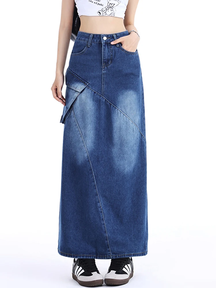 

Casual Side Work Pocket Denim High Waisted Split Skirt 2024 New Korean Fashion Women'S Clothing