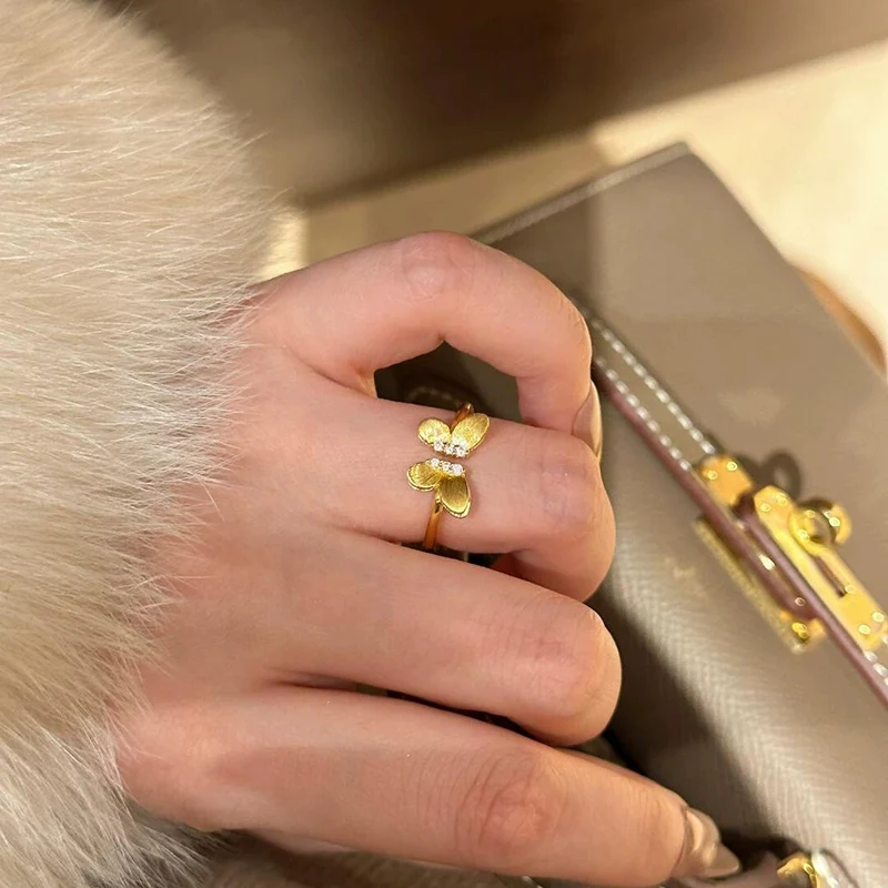 Light Luxury Brushed Butterfly Ring For Women Temperament Fairy Style Inlaid Zircon Ring Sweet Finger Jewelry KOFSAC