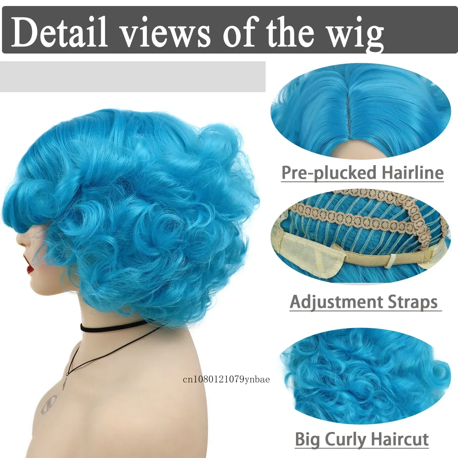 Synthetic Blue Short Big Curly Wigs for Women Girls Layered Wavy Bob Wig Cosplay Carnival Party Costume Halloween Lolita Wigs