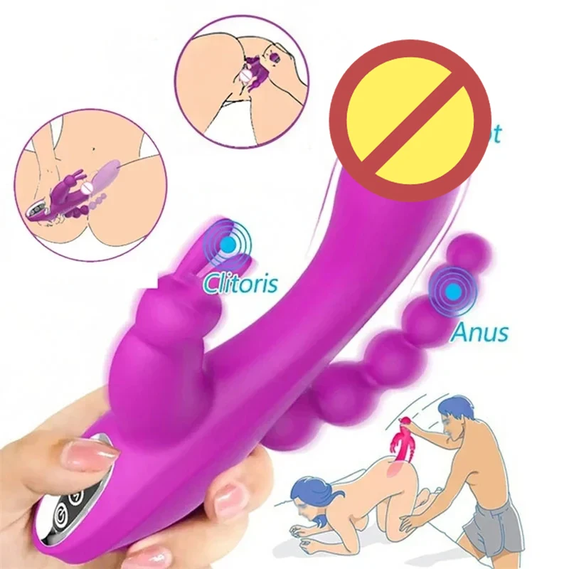 Rabbit Vibrator Clitoris Stimulator 3 in 1 G-Spot Dildo Penis Anal Double Penetration Female Masturbator Sex Toys for Woman 18+